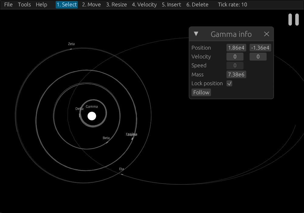 Screenshot of simulation screen